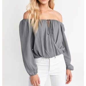 Olive grey tobi twist and shout long sleeve crop top